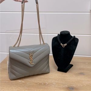 Saint Laurent Dark Grey Quilted “Y” Leather Small Loulou Shoulder Bag